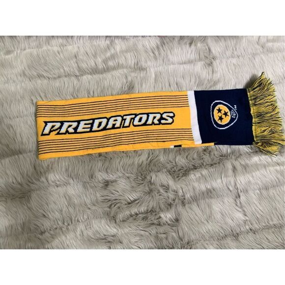 Nashville Predators Hockey Team Neck Winter Scarf Yellow Blue Double Sided Logo - Picture 2 of 6